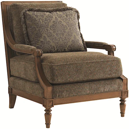 Franklin Upholstered Chair with Wood Arms & Two Front Turned Feet